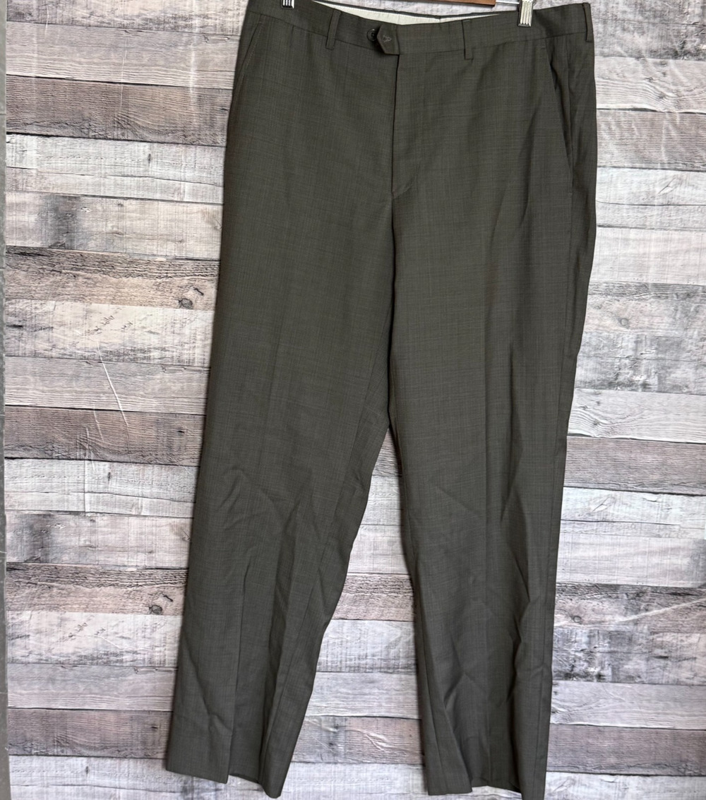 Santorelli Wool Pants Mens 35x30 Olive New Romeo Dress Business Flat Front